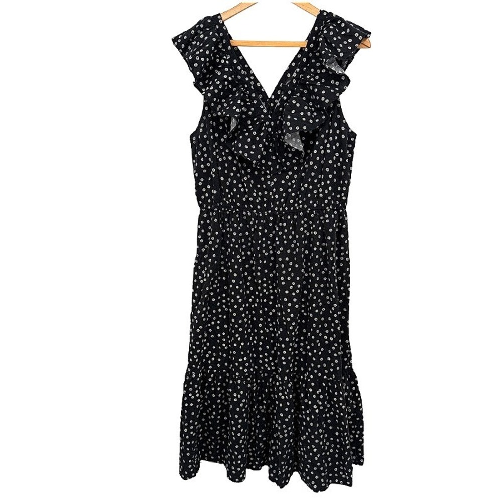 Banana Republic Dress Sleeveless Cottate Core Midi Ruffle V-Neck Floral Boho LG